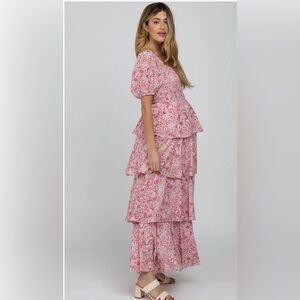 Maternity Floral Pink Maxi Dress with Ruffles from PinkBlush